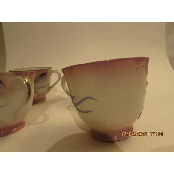 Dragon ware pink dragonware vintage set of 4 teacups moriage Japan - Picture 12 of 14